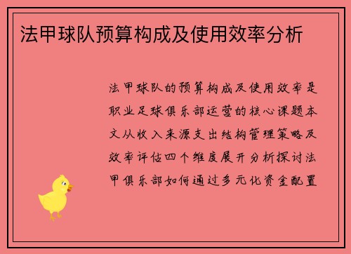 法甲球队预算构成及使用效率分析